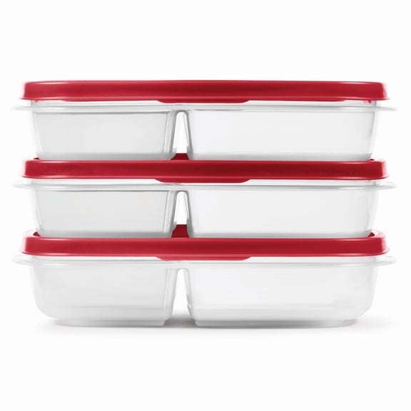Rubbermaid Food Storage Container Set with Dividers, 5.1 Cup, Red, Pack of 3