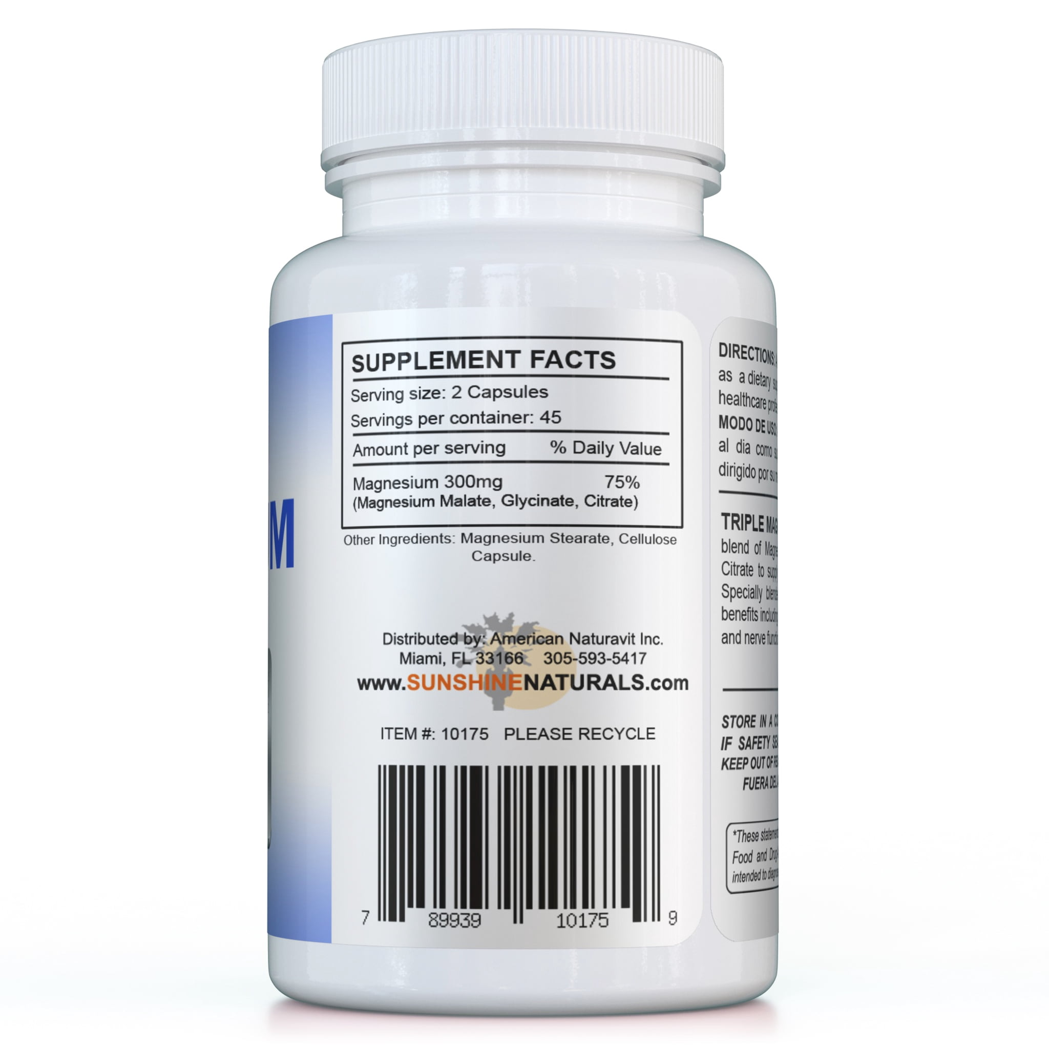Sunshine Naturals Triple Magnesium Complex Dietary Supplement, Magnesium Glycinate, Malate & Citrate, High Absorption Magnesium for Muscle, Nerve & Energy Support, 90 Capsules