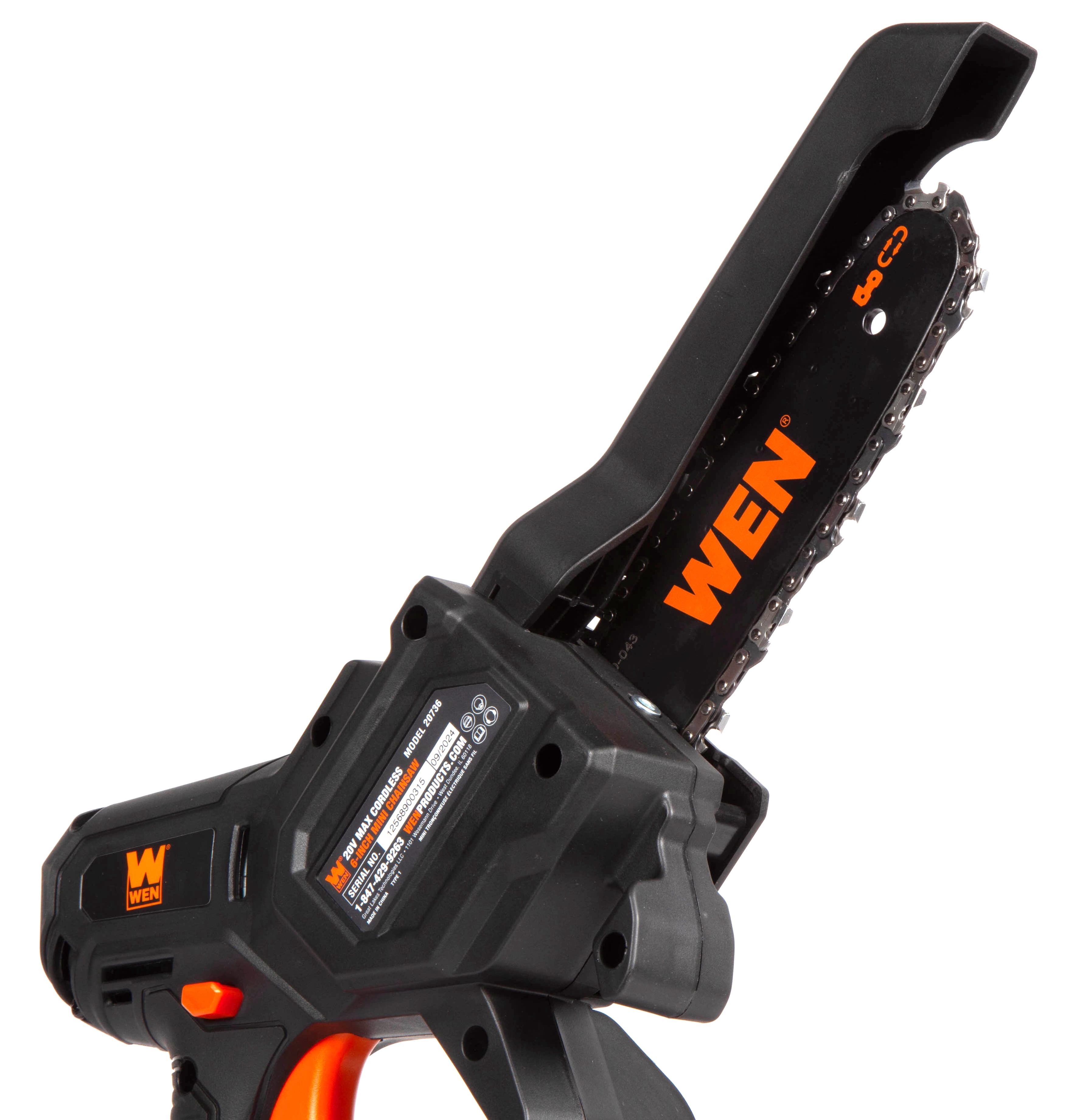 WEN 20V Max Cordless Mini Chainsaw with 6-Inch Bar, 4Ah Battery and Charger