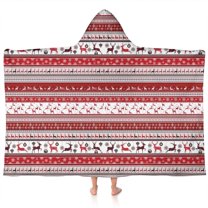 Red Christmas Folk Pattern Hooded Bath Towel,60"x35" for Ages 3 To 12 Kids, Quick Dry Lightweight Soft Microfiber Hood Beach Towel Cover Up for Kids