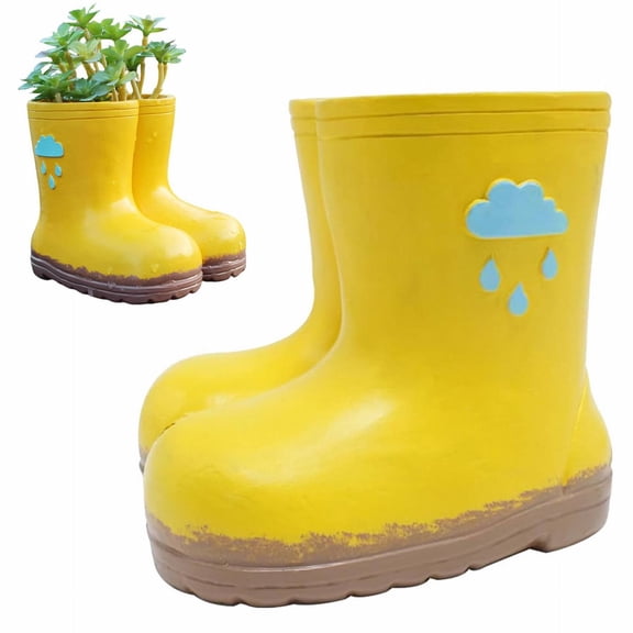 Goowood Cute Planters for Indoor Plants Unique Yellow Rain Boot Shaped Flower Pot with Drainage Holes Resin Succulent Pots Garden Decor