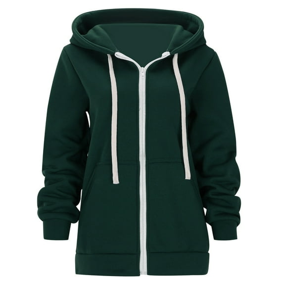 BYHONG Women's 2024 Solid Color Casual Fashion Pocket Hooded Zipper Slim Fit Hoodie Jacket Women's Jackets Dark Green XXL