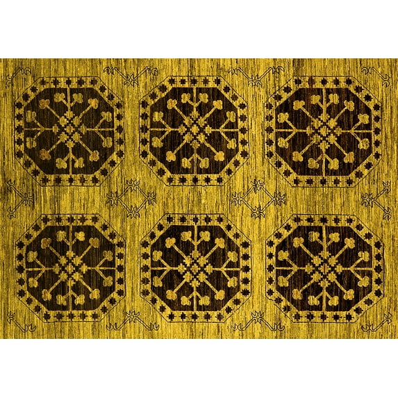 Ahgly Company Machine Washable Indoor Rectangle Oriental Yellow Industrial Area Rugs, 7' x 10'