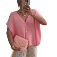 thumbnail image 2 of Suéter de Punto Informal de Verano para Mujer, de Corta, Holgado, con Botones y Cuello en V, Color Rosa, Talla XXL, 2 of 8