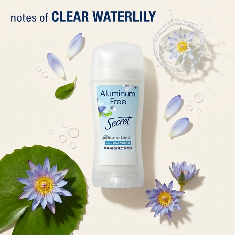 Secret, Aluminum Free Deodorant, Waterlily, 2.4 oz, Goes on Clear