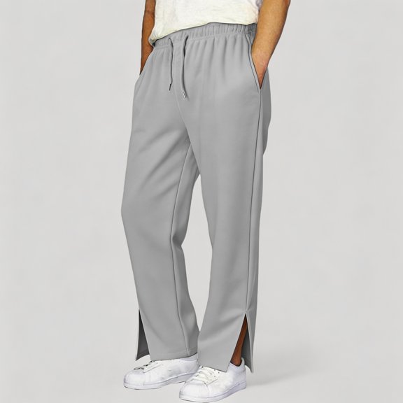 Men‘s Elastic Waist Loose Fit Casual Sweatpants With Side Split Long Trousers