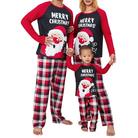 

Youweixiong Christmas Family Pajamas Santa Print Casual Plaid Xmas Matching Sleepwear Set for Adult Kids Baby