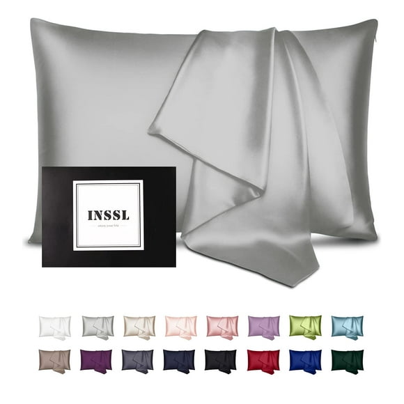 INSSL Silk Pillowcase for Women, Mulberry Silk Pillowcase for Hair and Skin and Stay Comfortable and Breathable During Sleep (Standard, Grey)