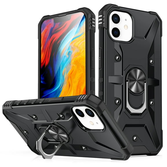 Dteck for Apple iPhone 12 Pro Max Heavy Duty Military Grade Armor Rugged Phone Protective Case with Ring Magnetic Car Mount Kickstand for iPhone 12 Pro Max,Black