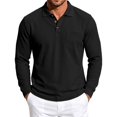 thumbnail image 6 of Waffle Long Sleeve Polo Shirt for Men Texture Heavyweight Polos Turn Down Collar Chest Pocket Shirts, 6 of 9