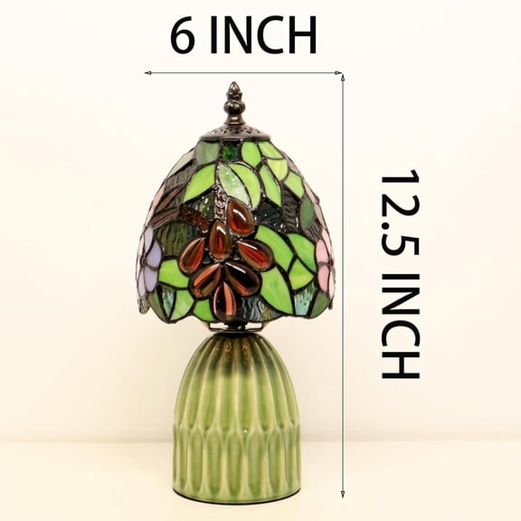 Tiffany Lamp Stained Glass Mushroom Table Lamps 6X6X12.5 Inch Amber Grape Style Small Night Light Ceramic Base Mini Accent Desk Light Suitable for Bedside Table Bedroom Children Room