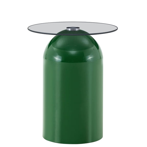 S-HOME Modern Round Coffee Table with Tempered Glass Top in Neutral Color - Small Versatile Center Table for Living Rooms and Offices, Green