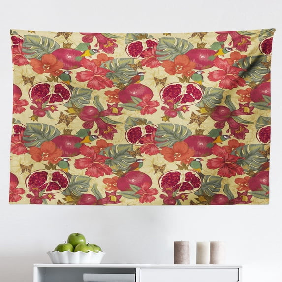 Bohem Tapestry, Floral Theme Romantic Spring Flowers and Leaves Graphic Nature Pattern, Fabric Wall Hanging Decor for Bedroom Living Room Dorm, 2 Sizes, Green Reseda Green, by Ambesonne