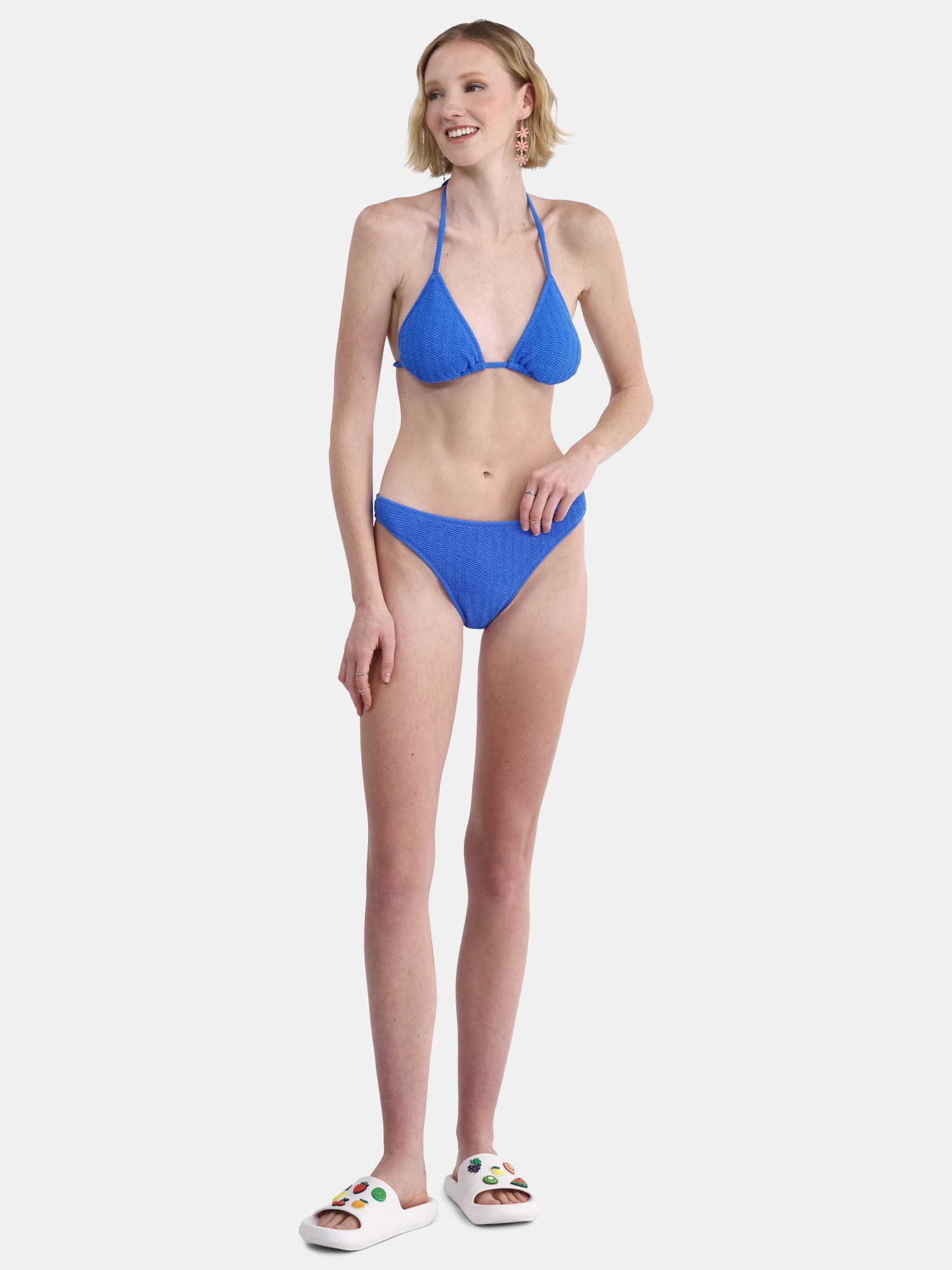 No Boundaries Women's Herringbone Crinkle Bikini Bottoms, Sizes XXS-XXL