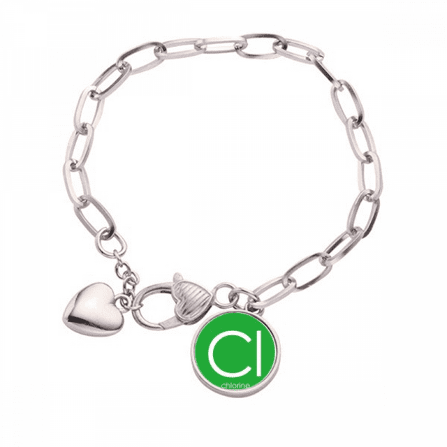 Chestry Elements Period Table Halogens Element Chlorine Cl Heart Chain Bracelet Jewelry Charm Fashion