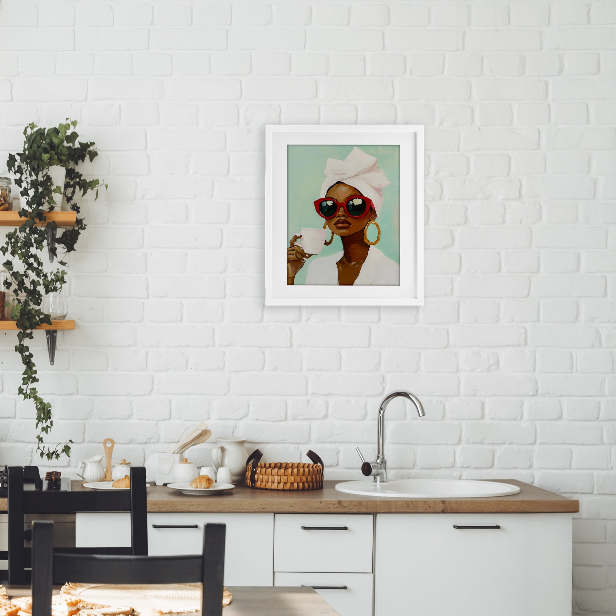 Stupell Industries Coffee Lover in Red Sunglasses White Framed Print Under Glass, design by The Prints Vibe