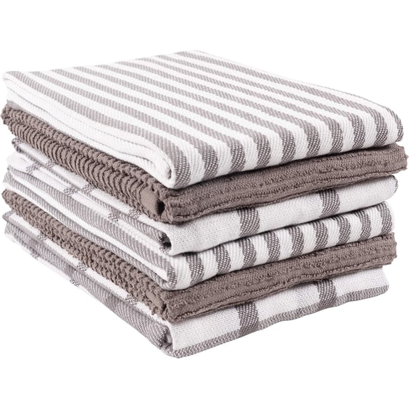 KAF Home Tiburon Kitchen Towels, Mixed Flat and Wave Terry, 100% Cotton, Set of 6, 18" x 28", Pewter
