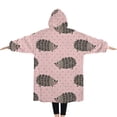 thumbnail image 2 of Oversized Wearable Blanket Hoodie,Pink Hedgehog Pattern Sherpa Blanket Hoodie with Super Pockets,Super Warm Fuzzy Pullover for Women & Men, 2 of 6