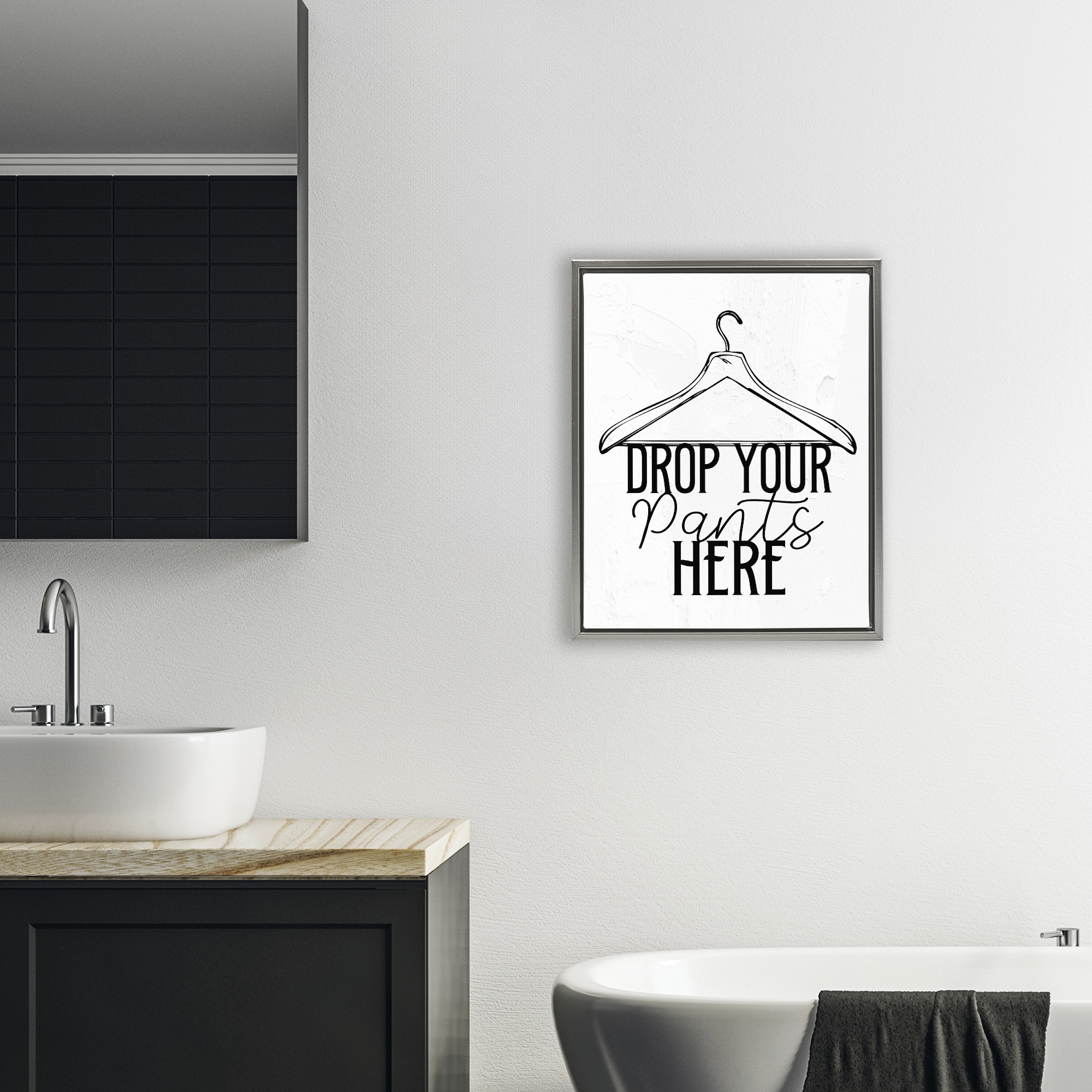 Drop Pants Here with Hanger Gray Framed Floater Canvas Wall Art, design by Kim Allen