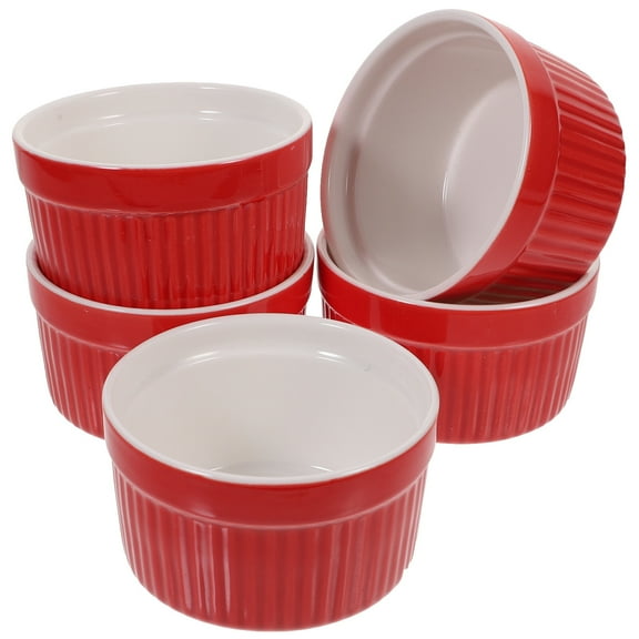 Kesenlong 5pcs Round Ceramic Ramekins for Desserts - 3.5inch Red