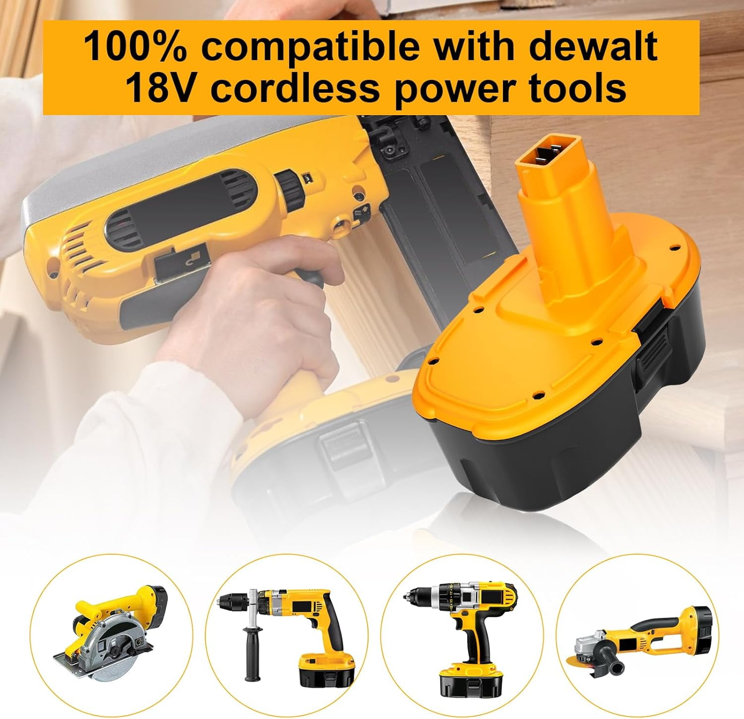 2PACK 18V 4.5Ah DC9096 Battery Replacement for Dewalt 18V DC9098 DC9099 DW9095 DW9096