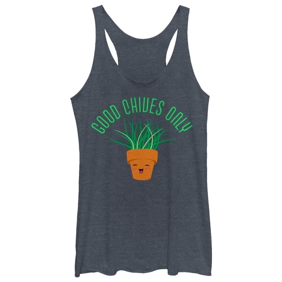Women's CHIN UP Good Chives Only  Racerback Tank Top Navy Blue Heather X Small