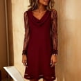 thumbnail image 6 of Delconic Women’s Long Sleeve Lace Patchwork Dress Cowl Neck Sheath Fit Mesh Panel Elegant Cocktail Party Dress for Ladies Wine M, 6 of 7