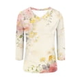 thumbnail image 7 of Xdegoge Blouses for Women Crewneck Three Quarter Sleeve Casual Dressy Workwear Flowy Fit Floral Print Pleated Front Soft Lightweight Spring Summer Tops, 7 of 7