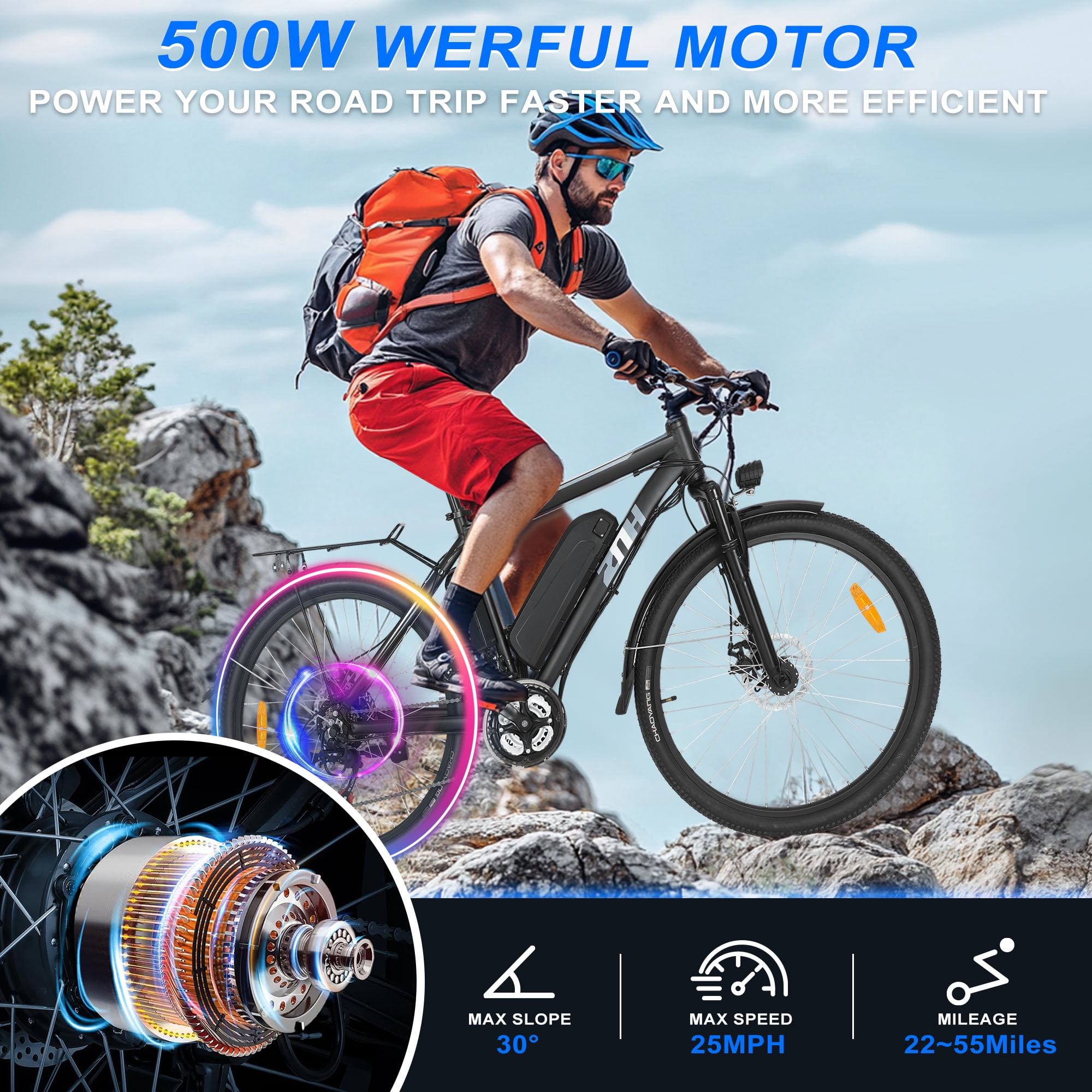 ZNH Electric Bicycle Peak 750W for Adult, 48V13AH Battery Extended Life, 26" Tire 21 MPH Eletric Mountain Bicycle, Professional 7 Speed, UL 2849, Black