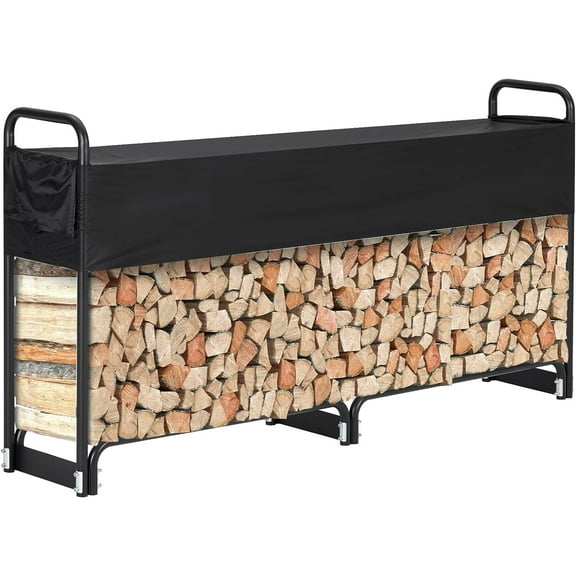 Towallmark Firewood Rack Outdoor, 8FT Firewood Rack with Cover for Fireplace Wood Storage, Firewood Holder for Outdoor/Indoor with Anti-Rust Coating and Waterproof Cover