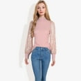 thumbnail image 5 of Women's Mock Neck Long Sleeve Top Sequin Detail Ribbed Knit Pullover- Large, Pink, 5 of 6