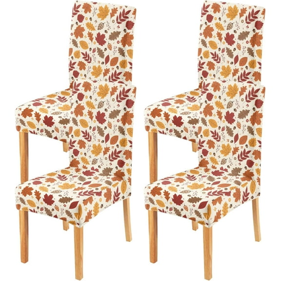 Fall Chair Covers Set of 4,Thanksgiving Parsons Chair slipcovers,Fall Leaves Kitchen Dining Room Decor Chair Seat Cover Protectors(Fall Leaf,4 Pack)