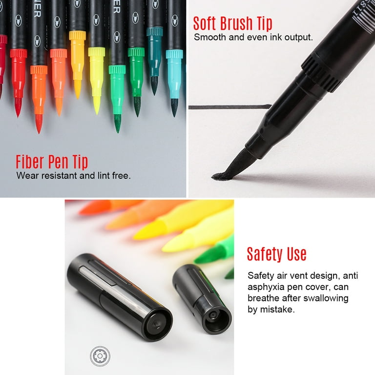 Dual Brush Marker Pens, 24 Colors Felt Tip Pen Set, Outline Markers Pens, Fineliners Felt Pens, for Kids and Adults Drawing Sketching Design