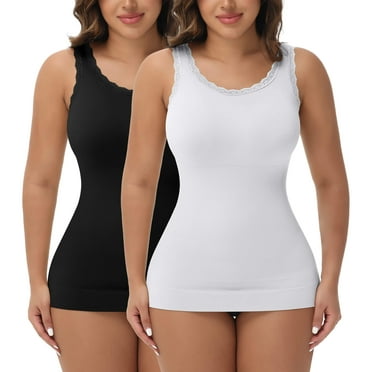 MANIFIQUE 2 Packs Women Tummy Control Shapewear Lace Tank Tops Seamless Compression Tops Slimming Body Shaper Camisole