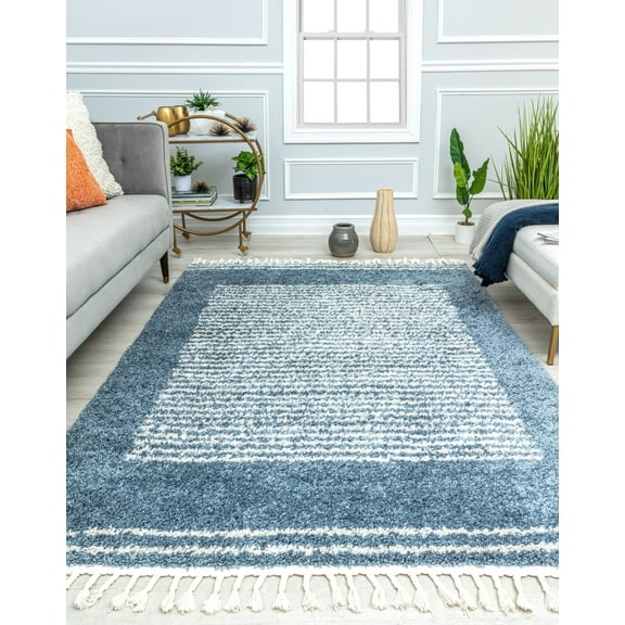 Rugs America BT35C Hidden Oasis Stripe Shag Blue Area Rug, 2'6" x 4'