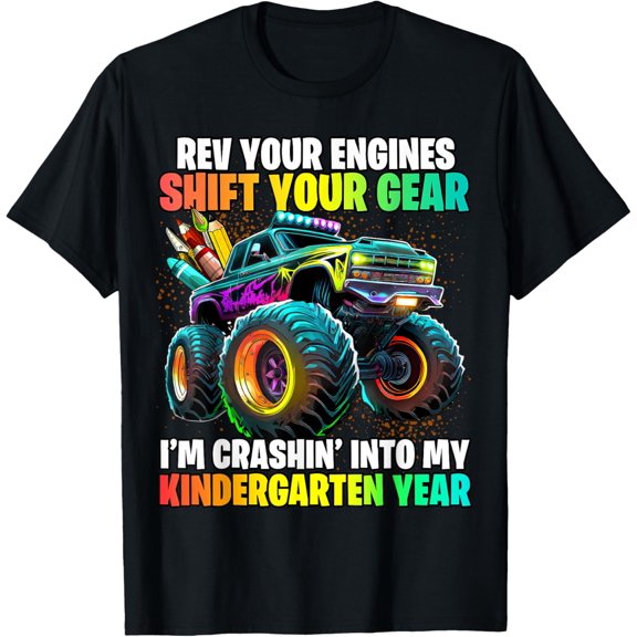 Back to School Kindergarten Monster Truck First Day Kids Boys Girls T-shirt