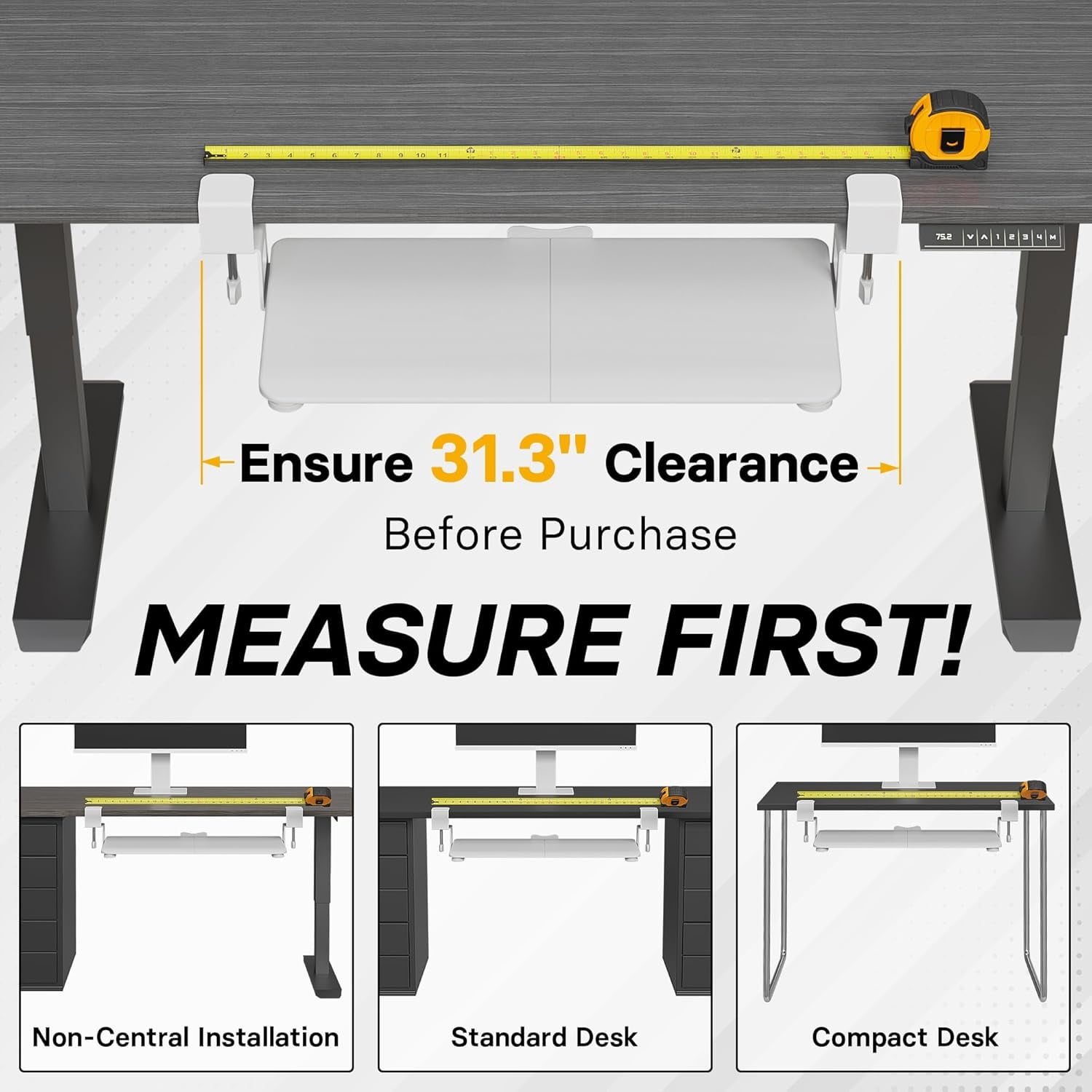 Under Desk Keyboard Tray, Pull-Out Keyboard & Mouse Platform with C-Clamp, 25.6 x 11.8 in Space-Saving Ergonomic Slide-Out Drawer, White