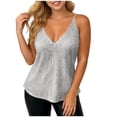 thumbnail image 1 of Plus Size Tank Tops for Women Loose Fit V-Neck Spaghetti Strap Sequin Ruched Waist Solid Top with Stretchy Lining, 1 of 7