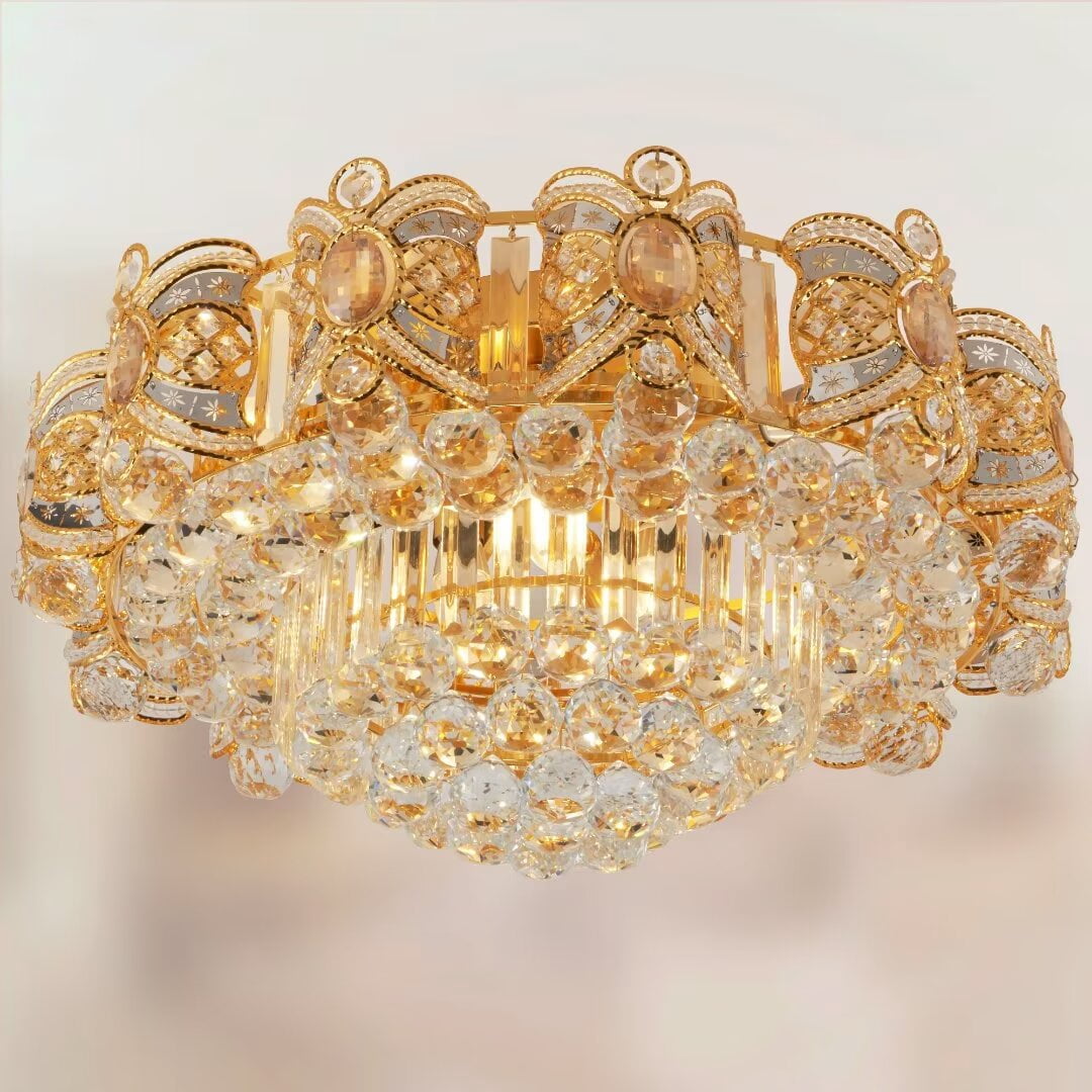 FINE MAKER 23.6 inch modern living room crystal chandelier, 8-layer crystal luxury recessed chandelier