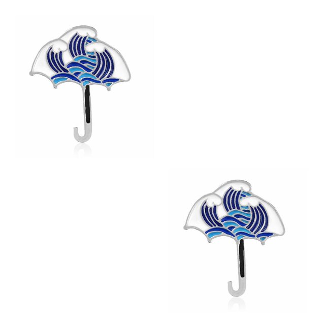 sweethay Broches Paraguas Joyas Estilo de verano Olas Esmalte Pins de solapa Insignia Suéter Clips Accesorios para la elaboración de ropa Sombrilla 2Conjunto