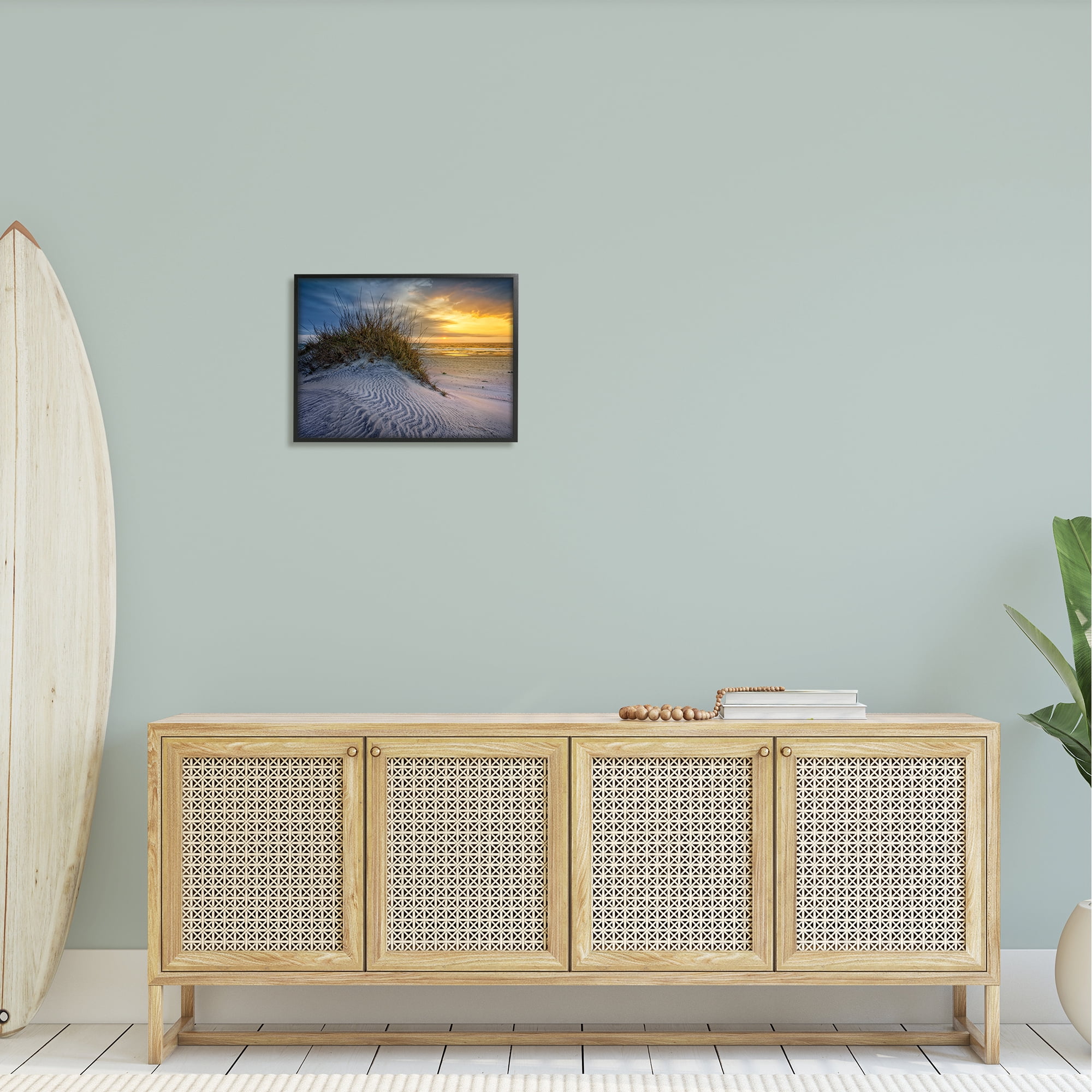 Stupell Beach Sand Dunes Vivid Sunrise Landscape Photography Black Framed Art Print Wall Art