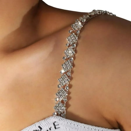 QIUYIDP 1 Pair Rhinestone Adjustable Bra Shoulder Straps Invisible Anti-Skid Underwear Strap Bling Crystal Bridal Wedding Bra Straps Removable Party Dress Lingerie Straps (Gold)