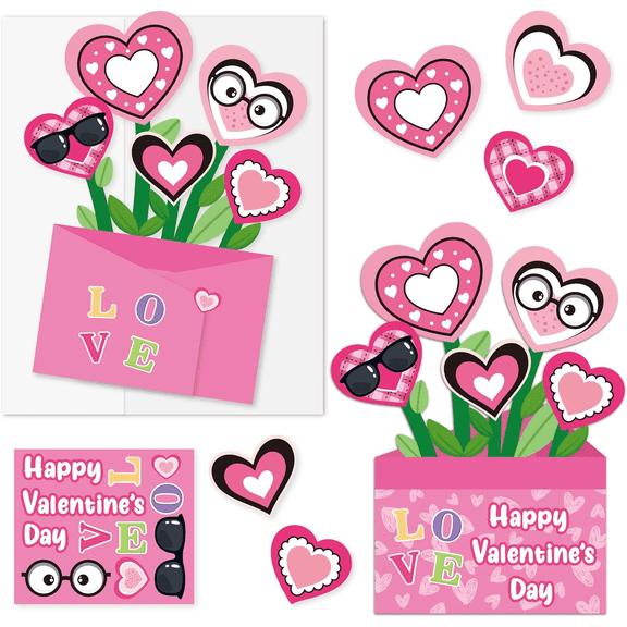 Haooryx 28Pieces Valentine's Day Heart Plant Envelope Thank You Card Set for Valentines Party