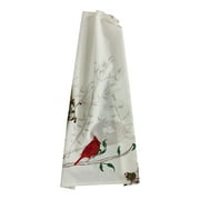 Bright Red Cardinal and Nest Embroidered Kitchen Dish Towel