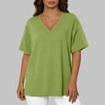 thumbnail image 7 of Olyvenn Plus Size T-shirts for Women Loose Fit V Neck Side Split Shirts Comfy Short Sleeve Plain Blouse Tee 2026 Spring Fashion Top Army Green L, 7 of 7