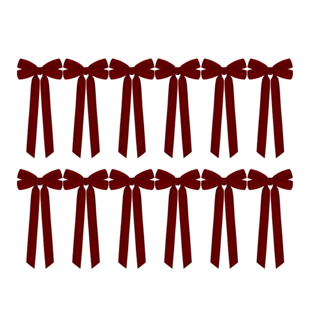 12 lazos de terciopelo navideños vintage para columnas de porche, coronas y festivales. Burdeos