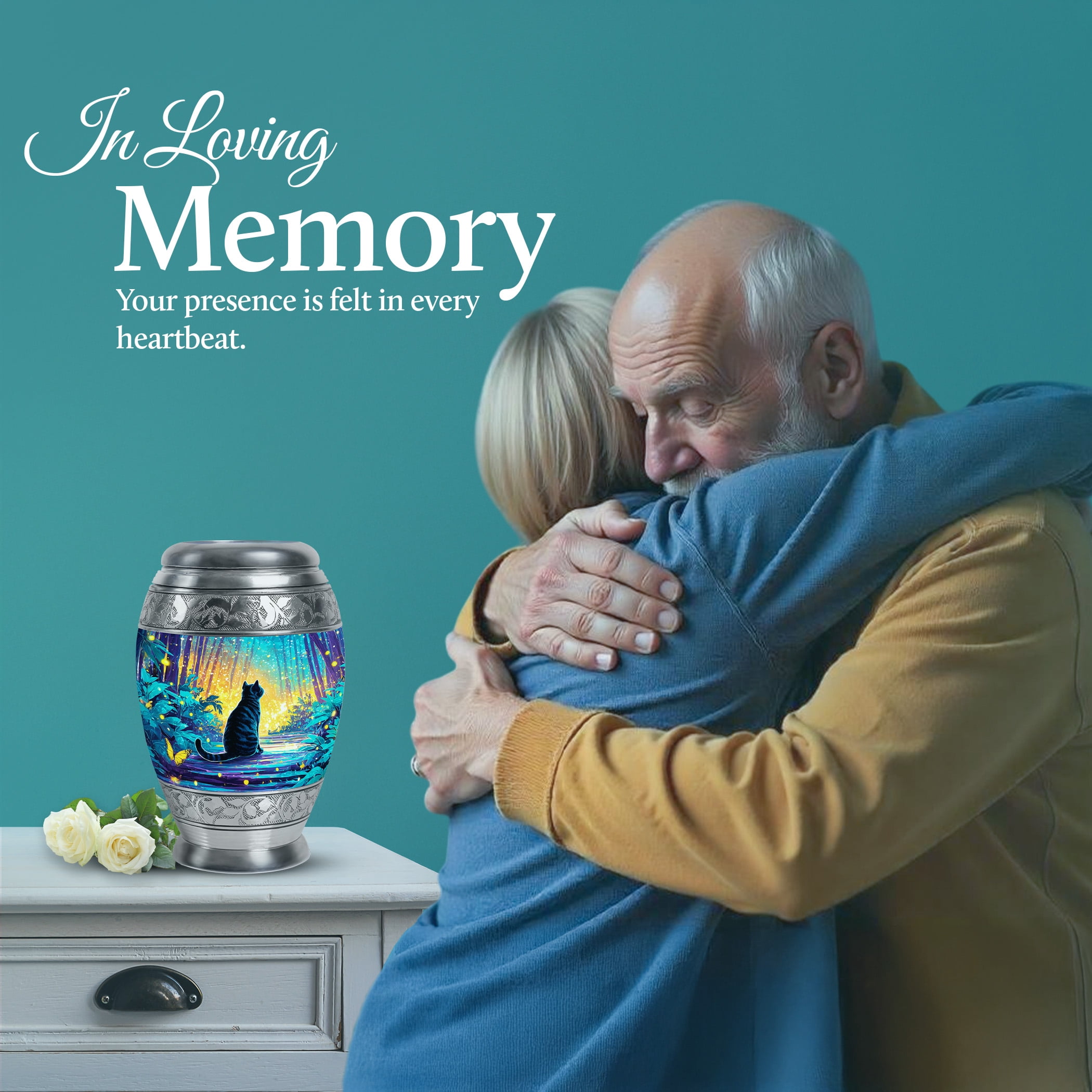 SABURIAL Cat Large Cremation Urns for Humans - Little Funeral Urns for Human Ashes Adult Male - Mini Urn for Ashes for Women - Combo of 10 Inch & 3 Inch - Keepsake Burial Urn for Ash