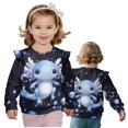 thumbnail image 3 of Garronmavis Cartoon Axolotl Toddler Girl Sweatshirt 4T Warm Pullover Drop Shoulder Sweater Ruffle Pullover Crewneck Long Sleeve Shirt Stylish Girls Crewneck Sweatshirt for Toddler Kids, 3 of 7