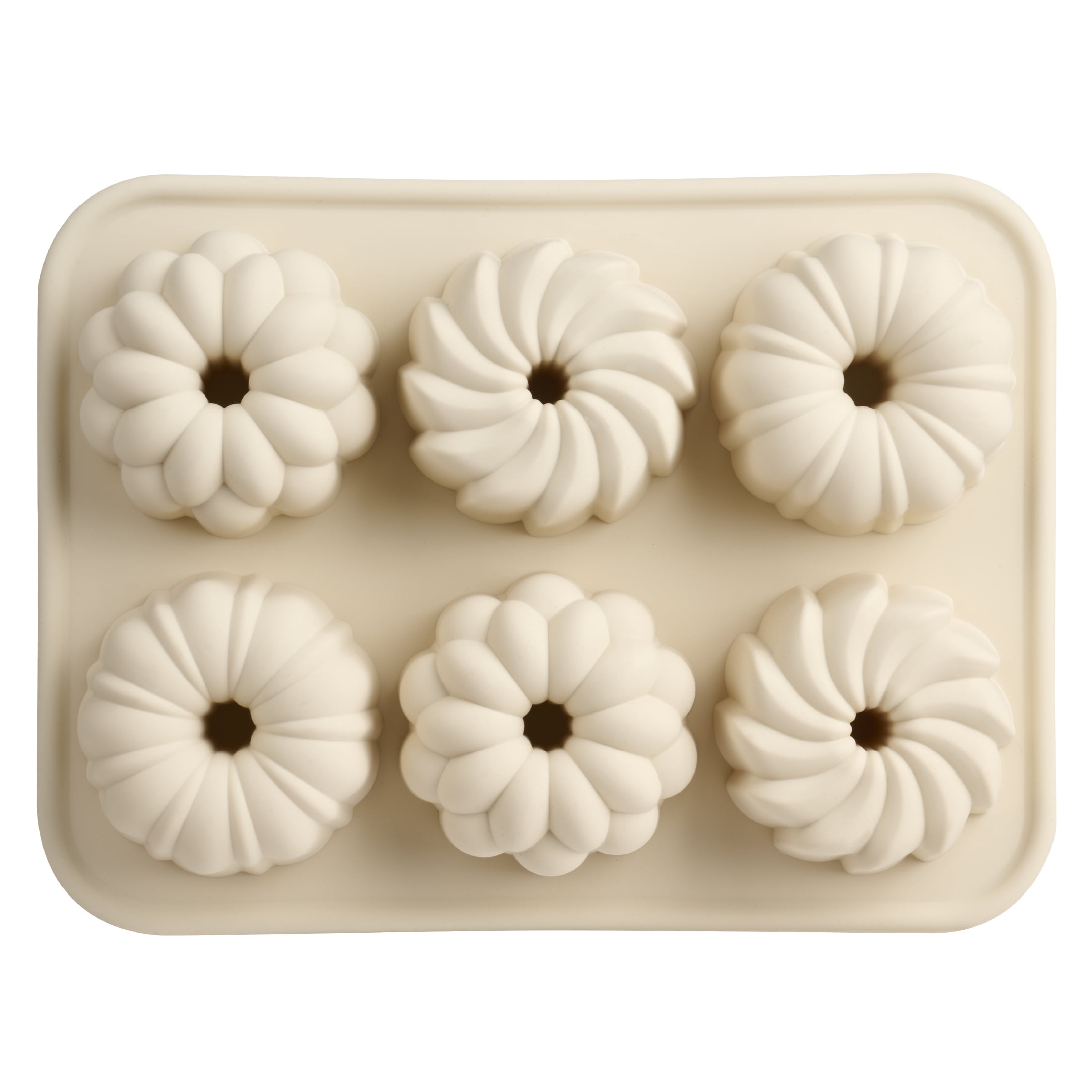 Mainstays Silicone Fluted Mini Cakelet Pan with 6 Cavities, Beige