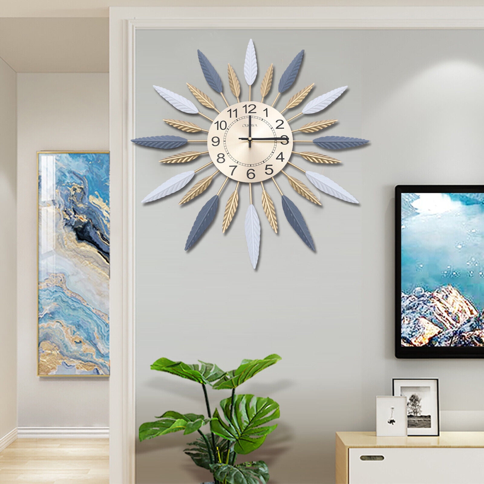23'' Retro Metal Art Sunburst Wall Clock MidCentury Modern Vintage